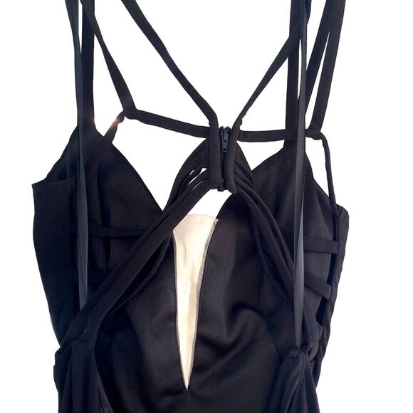 NWOT La Femme 27072 Plunging Strappy Back High Slit Gown - Picture 7 of 8